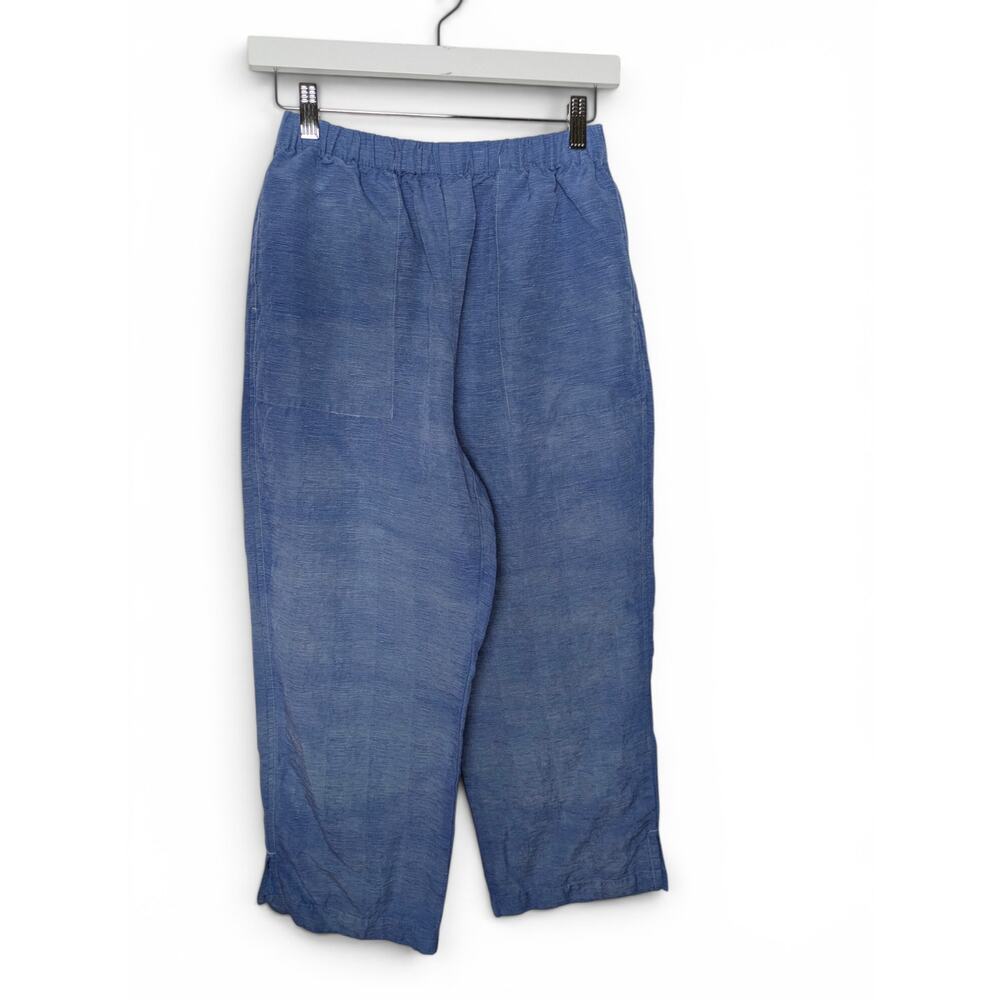 CHICO'S Silk Linen Blend Garment-Dyed Crop Pants Ocean Blue - Large (Chico's 2) - Picture 2 of 6